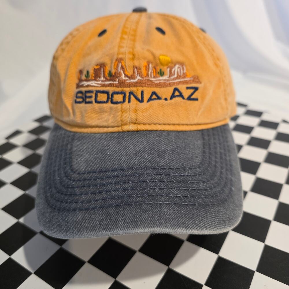 Vintage Sedona Arizona Two Tone Souvenir Dad Hat Ochre Grey Strapback Cap
